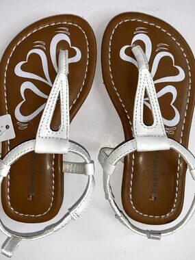 New! HEALTHTEX White Patent Leather THONG Pull On SANDALS Size 8 Easter Spring